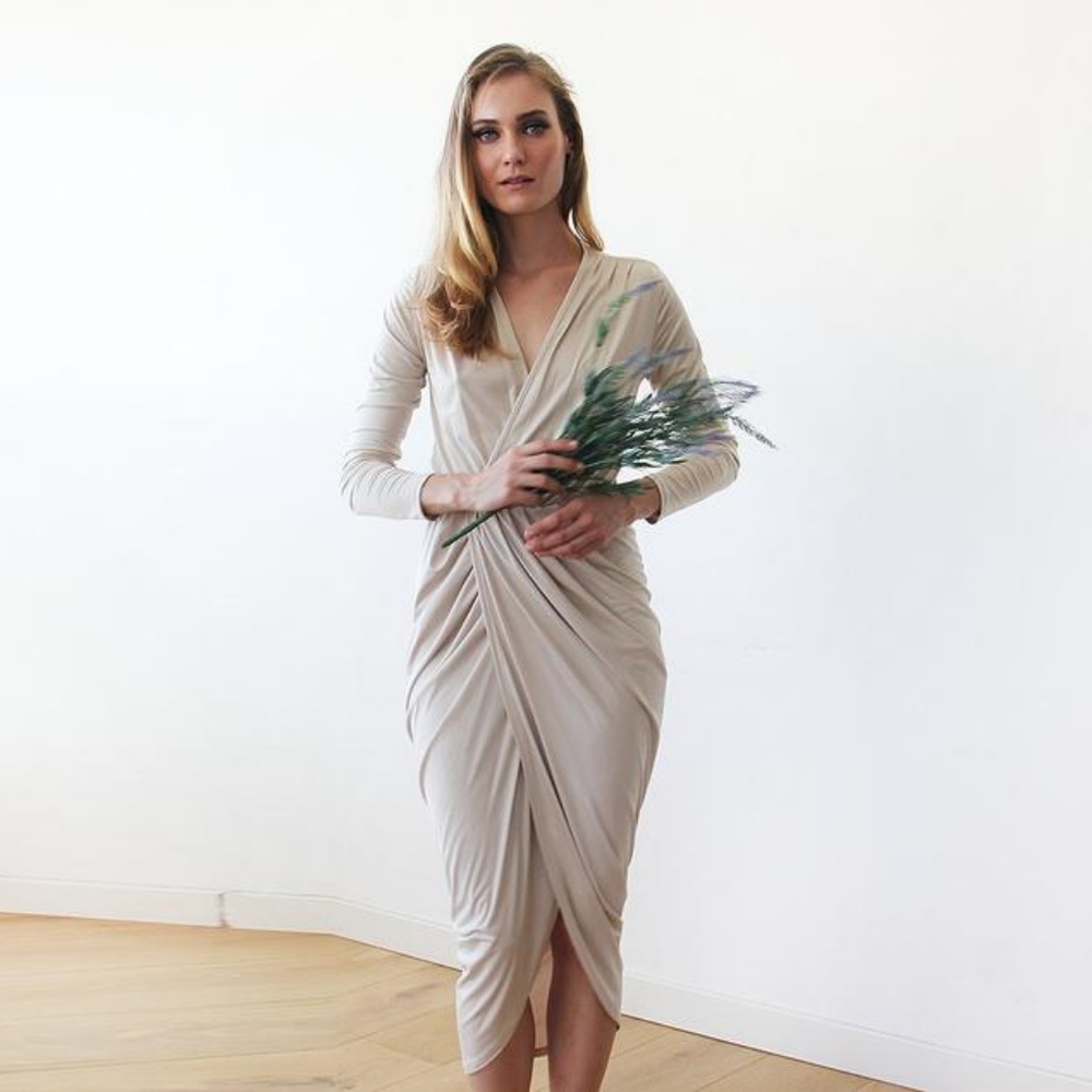 Champagne tulip wrap long sleeves maxi dress